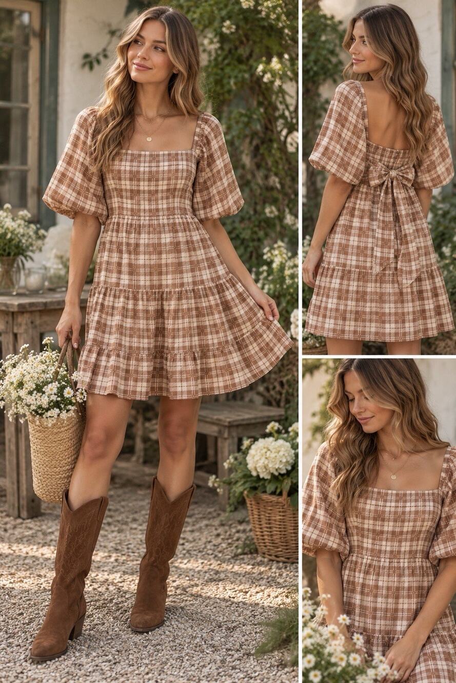 Faithfull the Brand Eryn Smocked Dress Lori Check Print Cottagecore Size Medium